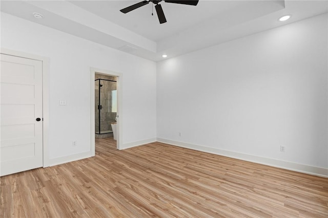 1900 Yellowstone Dr, Barling, AR 72923 - unfurnished bedroom with light wood-style flooring, recessed lighting, connected bathroom, and baseboards