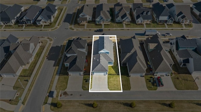 aerial perspective of suburban area with property boundaries highlighted
