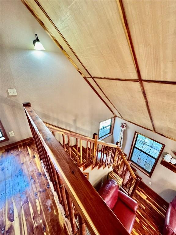 23045 Liberty Trl, Natural Dam, AR 72948 - staircase with wood-type flooring and wood ceiling