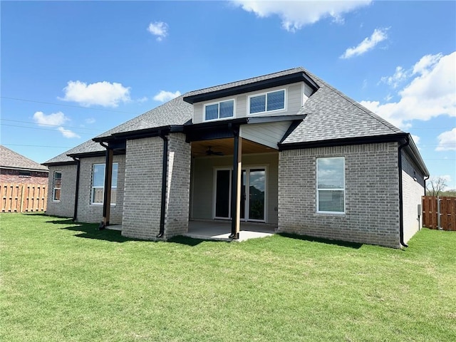 7919 Via Roma Ave, Springdale, AR 72762 - back of property featuring brick siding, a ceiling fan, a patio area, and roof with shingles
