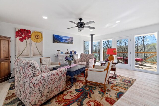 30 Strichen Dr, Bella Vista, AR 72715 - living room with light wood-style floors, ceiling fan, plenty of natural light, and recessed lighting