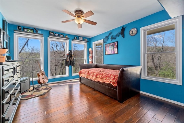 30 Strichen Dr, Bella Vista, AR 72715 - bedroom with hardwood / wood-style floors, ceiling fan, baseboards, and multiple windows