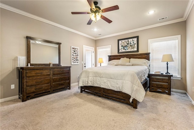 4502 SW Alfalfa Ave, Bentonville, AR 72713 - bedroom featuring carpet flooring, crown molding, recessed lighting, and a ceiling fan