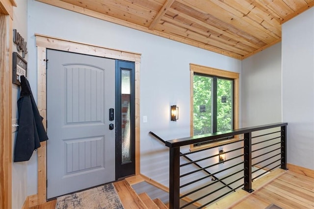 13936 Deepwater Dr, Garfield, AR 72732 - foyer entrance with wood finished floors and wooden ceiling