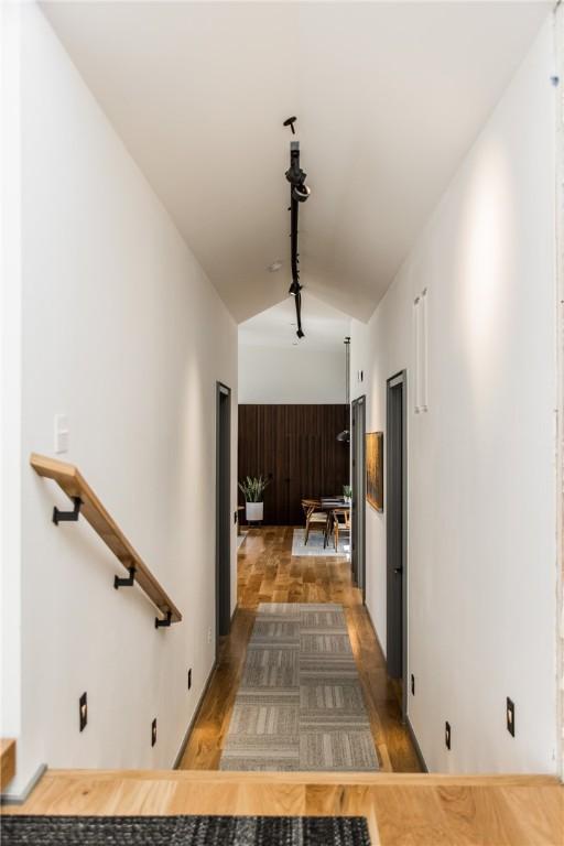 1104 N Fillmore St, Bentonville, AR 72712 - hall with vaulted ceiling and wood finished floors