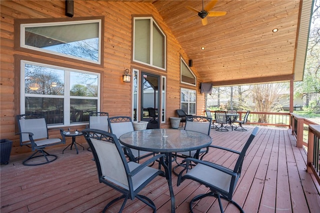 95951 Manns Dr, Gore, OK 74435 - wooden terrace featuring outdoor dining space and ceiling fan