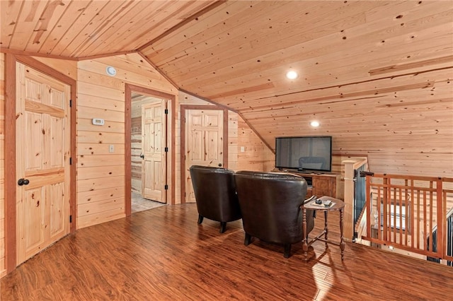 95951 Manns Dr, Gore, OK 74435 - sitting room featuring vaulted ceiling, wood walls, wood ceiling, and wood finished floors
