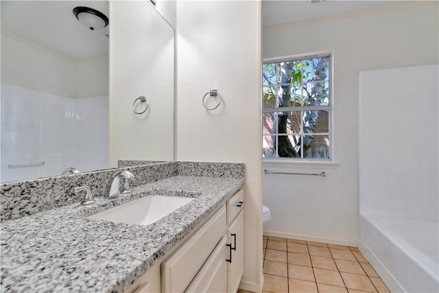1762 Oxford Pl, Springdale, AR 72764 - bathroom featuring toilet, tile patterned flooring, baseboards, vanity, and crown molding