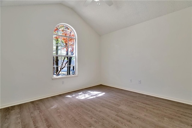 1762 Oxford Pl, Springdale, AR 72764 - empty room with wood finished floors, ceiling fan, lofted ceiling, and baseboards