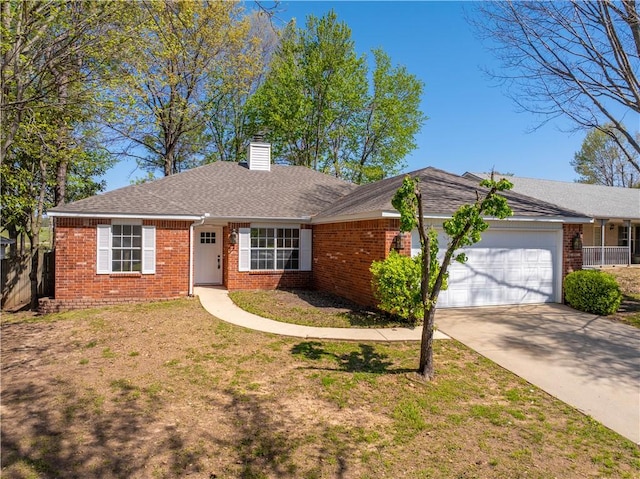 1740 Oxford Pl, Springdale, AR 72764 - single story home featuring a chimney, an attached garage, brick siding, and concrete driveway