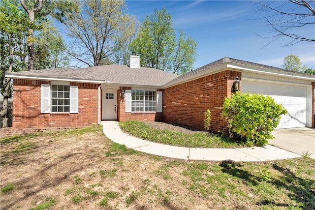 1740 Oxford Pl, Springdale, AR 72764 - single story home with a garage, a chimney, brick siding, and concrete driveway
