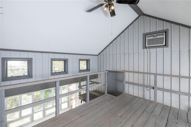 19584 Neills Bluff Rd, Springdale, AR 72764 - wooden terrace with a ceiling fan and a wall mounted AC