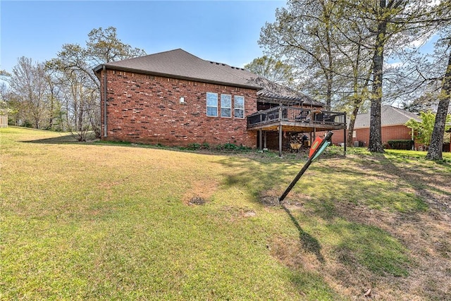 13708 Crazy Horse Dr, Rogers, AR 72758 - back of house with a wooden deck, brick siding, and a yard