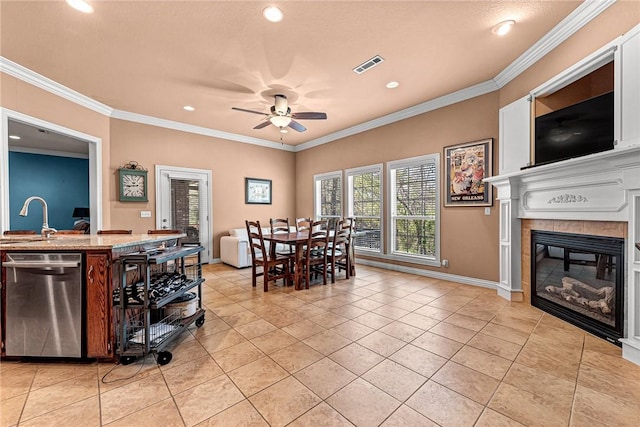 13708 Crazy Horse Dr, Rogers, AR 72758 - dining room with recessed lighting, visible vents, ceiling fan, and light tile patterned floors