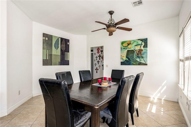 21854 S Floyd Moore Rd, Gentry, AR 72734 - dining space featuring light tile patterned floors, ceiling fan, and baseboards