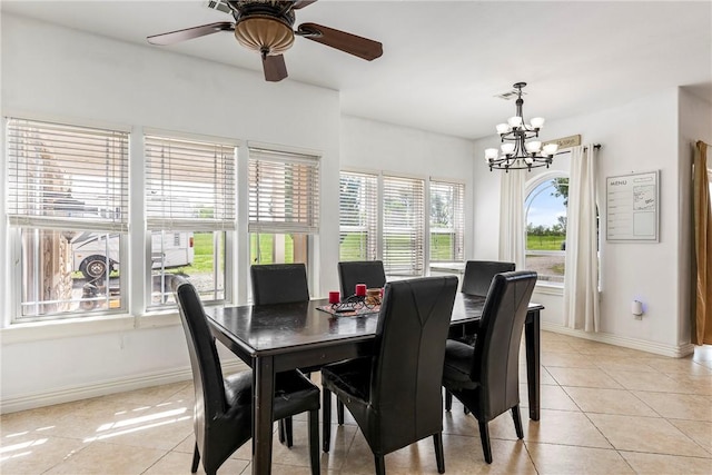 21854 S Floyd Moore Rd, Gentry, AR 72734 - dining area featuring light tile patterned floors, baseboards, and a chandelier