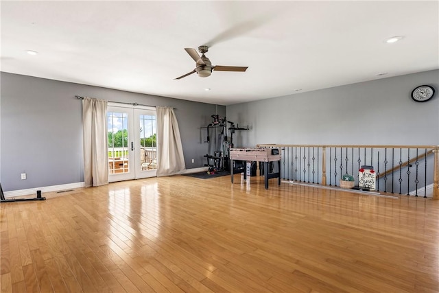 21854 S Floyd Moore Rd, Gentry, AR 72734 - exercise area with ceiling fan, wood finished floors, baseboards, french doors, and recessed lighting