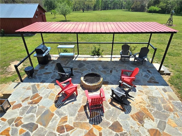 view of patio / terrace with a fire pit and a grill