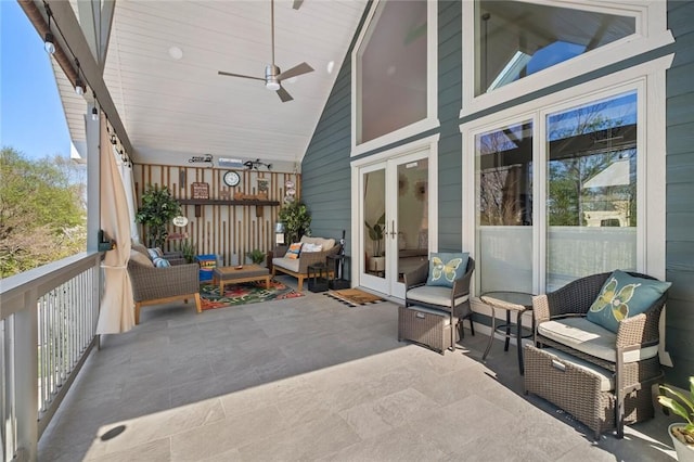 view of patio / terrace featuring french doors and ceiling fan