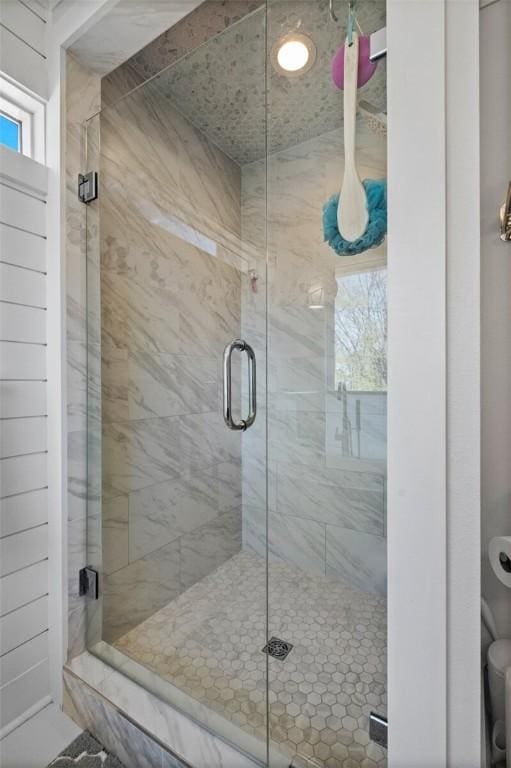 bathroom with a stall shower