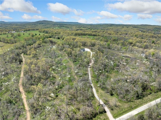 bird's eye view featuring a forest view