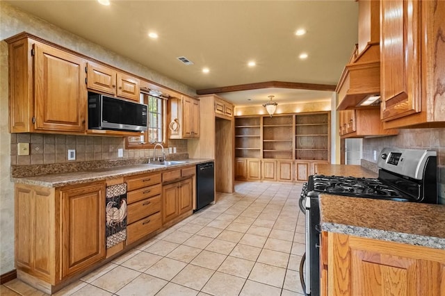 511 N Oakwood St, Lowell, AR 72745 - kitchen with a sink, decorative backsplash, black dishwasher, and stainless steel gas range oven