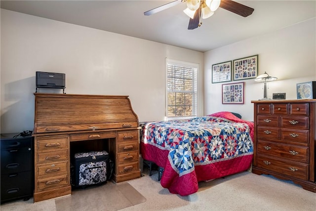bedroom with carpet floors and a ceiling fan