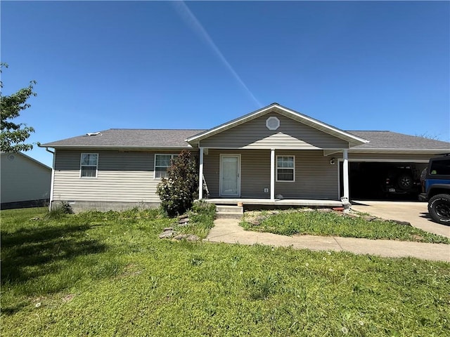 1306 Sunset Blvd, Berryville, AR 72616 - single story home with roof with shingles, driveway, covered porch, an attached garage, and a front yard