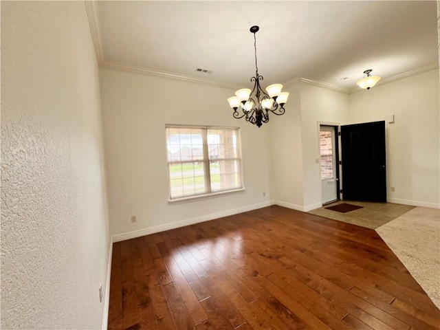 1650 Affirmed Ln, Prairie Grove, AR 72753 - empty room featuring a chandelier, hardwood / wood-style floors, and crown molding