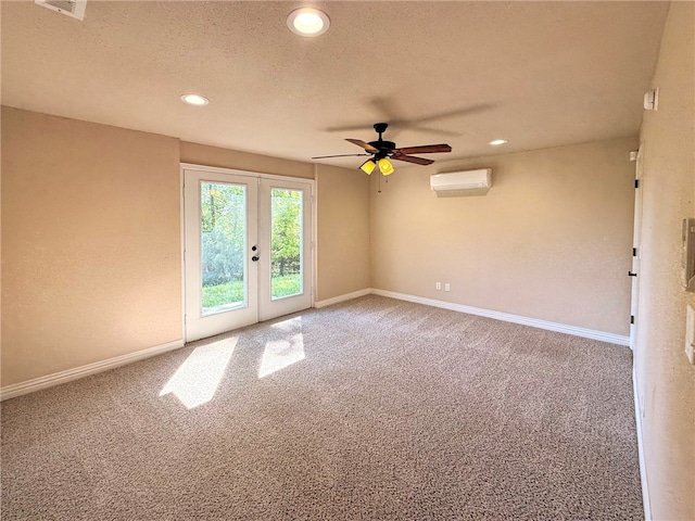 14689 Frisco Springs Rd, Lowell, AR 72745 - unfurnished room with a wall unit AC, french doors, carpet, baseboards, and recessed lighting