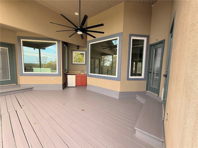 14689 Frisco Springs Rd, Lowell, AR 72745 - wooden deck featuring ceiling fan and a sink