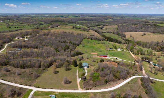 birds eye view of property with a rural view and a forest view