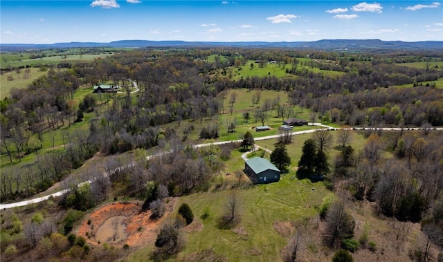 bird's eye view featuring a rural view and a wooded view