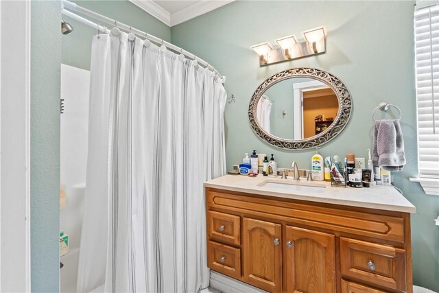 17444 16th Hwy, Siloam Springs, AR 72761 - full bathroom with ornamental molding, a shower with curtain, and vanity