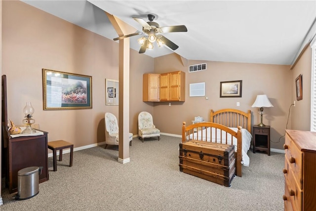 17444 16th Hwy, Siloam Springs, AR 72761 - bedroom with carpet floors, lofted ceiling, baseboards, and a ceiling fan