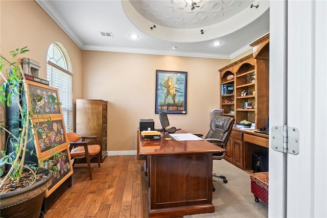 17444 16th Hwy, Siloam Springs, AR 72761 - home office with crown molding, wood-type flooring, baseboards, and recessed lighting