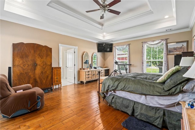 17444 16th Hwy, Siloam Springs, AR 72761 - bedroom with a tray ceiling, crown molding, hardwood / wood-style floors, and recessed lighting
