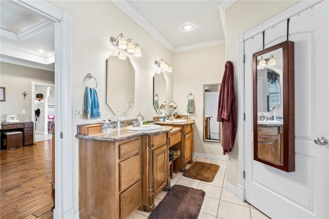 17444 16th Hwy, Siloam Springs, AR 72761 - full bath with ornamental molding, double vanity, recessed lighting, tile patterned floors, and baseboards