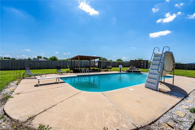 17444 16th Hwy, Siloam Springs, AR 72761 - view of pool with a water slide, a gazebo, a patio, and a diving board