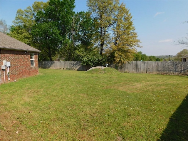 view of yard with a fenced backyard