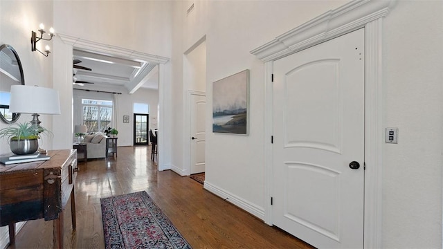 5309 S Promontory Ct, Rogers, AR 72758 - corridor featuring wood finished floors, beam ceiling, and coffered ceiling