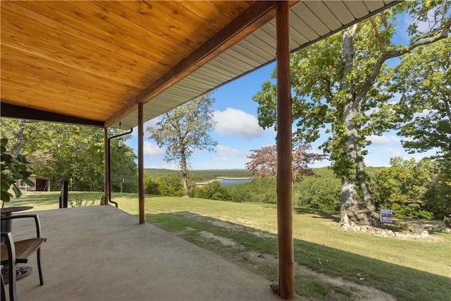 view of patio / terrace featuring a water view