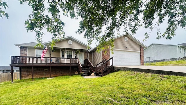 single story home featuring fence, a front lawn, and a garage