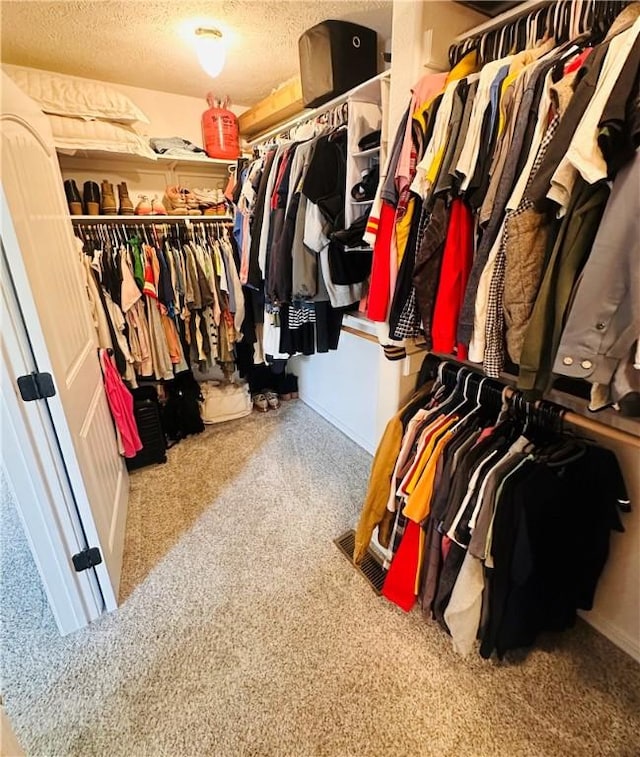 walk in closet with carpet flooring