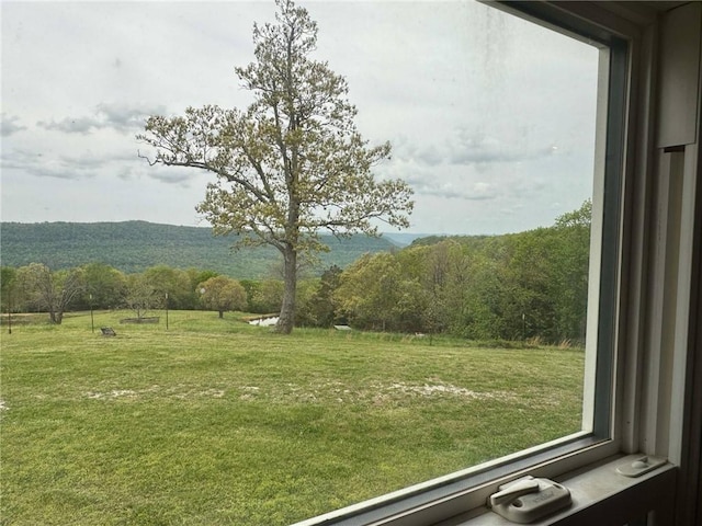 view of yard with a wooded view