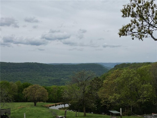 mountain view featuring a wooded view