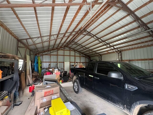 garage with metal wall