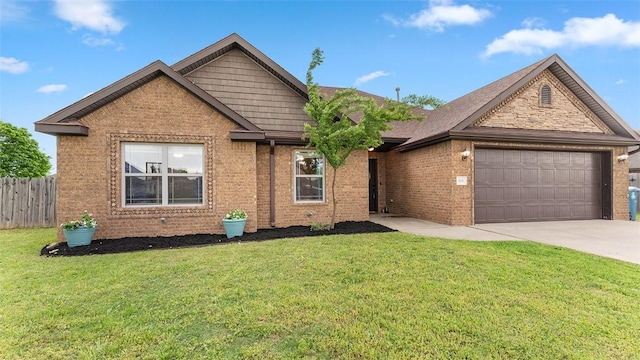 505 Blair Cir, Pea Ridge, AR 72751 - ranch-style house featuring brick siding, a garage, fence, and a front yard
