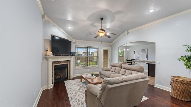 505 Blair Cir, Pea Ridge, AR 72751 - living area featuring baseboards, ornamental molding, ceiling fan, and wood finished floors