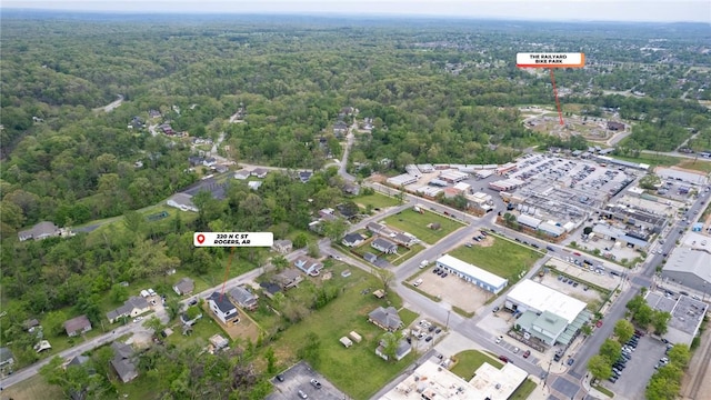 220 N C St, Rogers, AR 72756 - aerial view of property's location with a heavily wooded area
